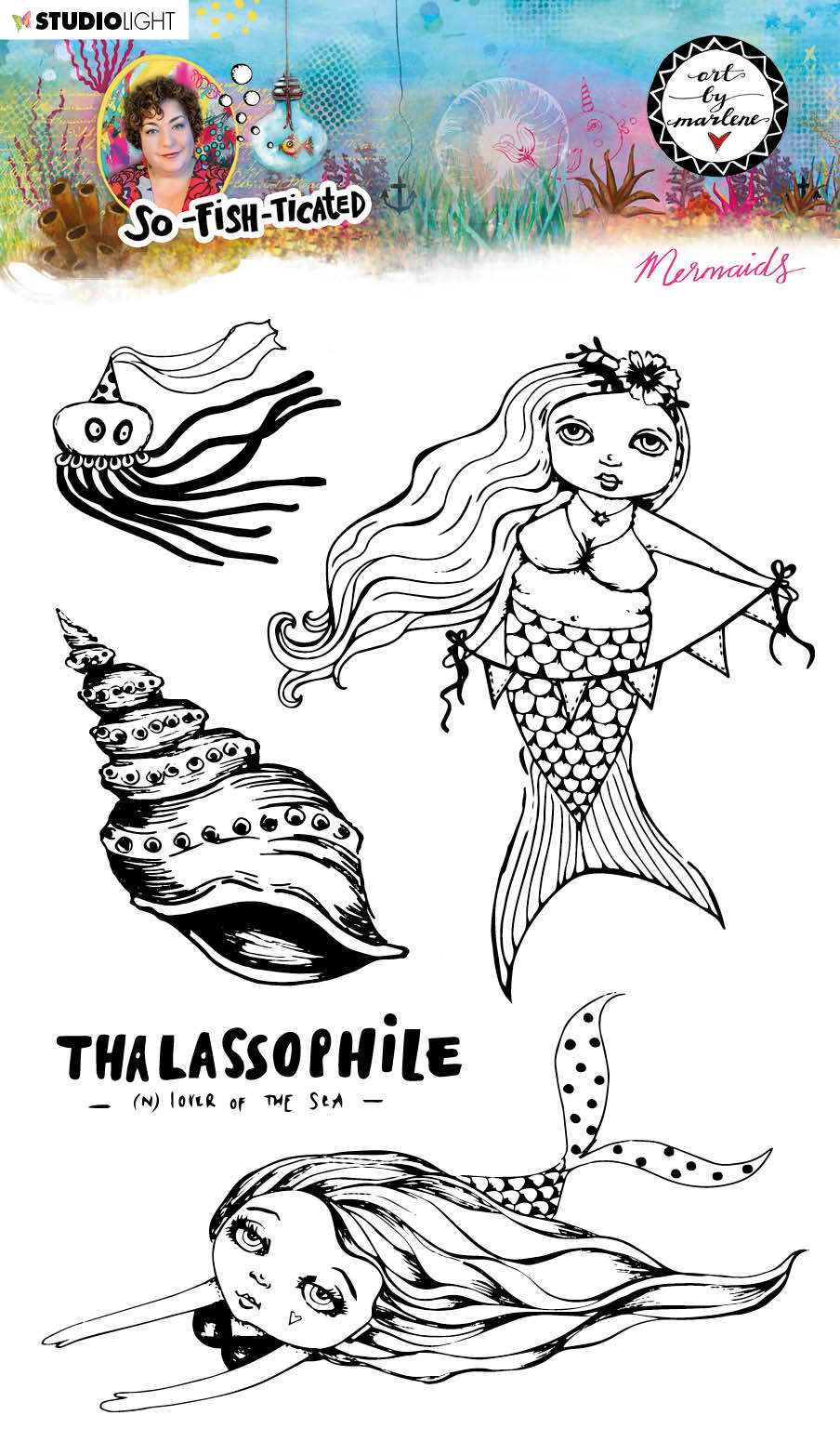 Art By Marlene  So-Fish-Ticated  Clear Stamp Mermaids