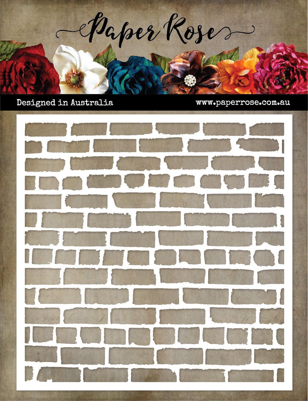 Paper Rose Stencil Distressed Brick