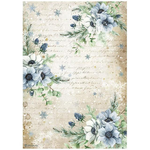 Stamperia Rice Paper  Romantic Cozy Winter Blue Flowers