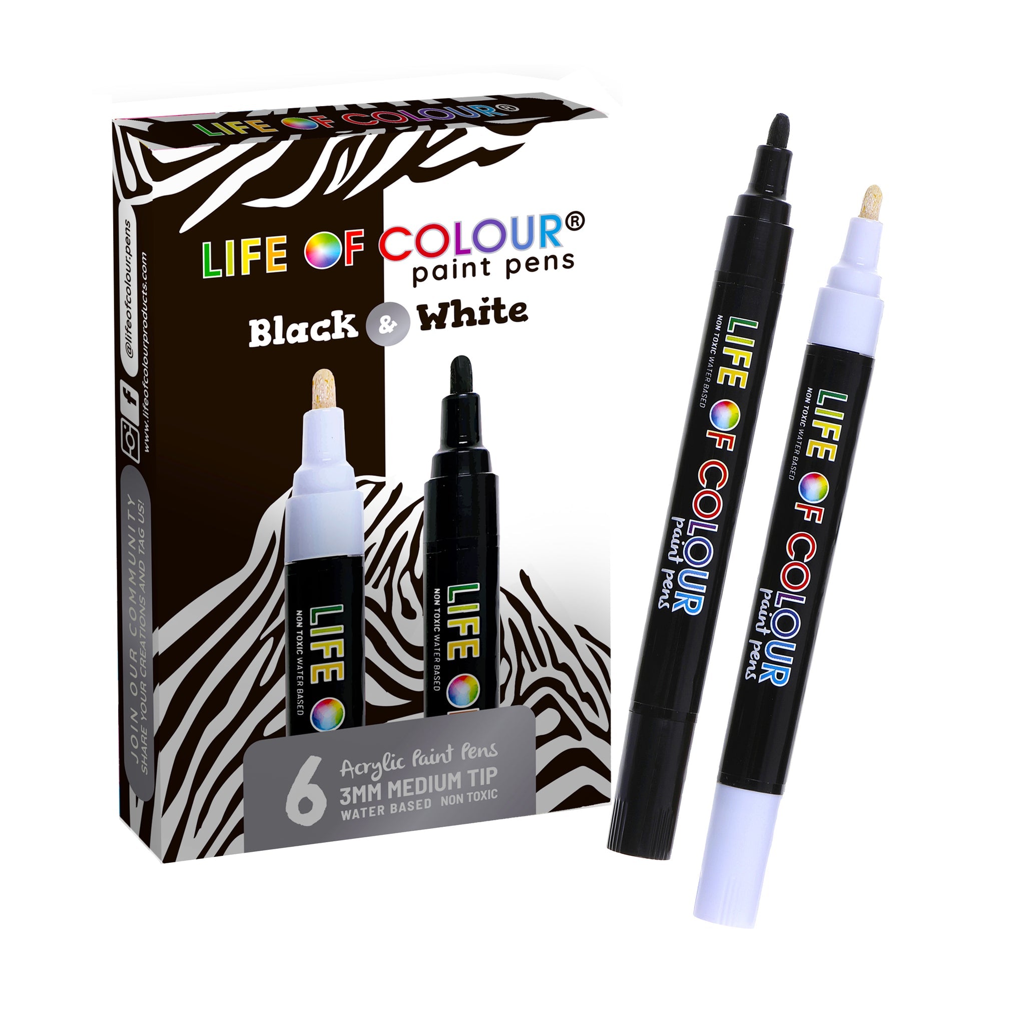 Life of Colour Paint Pens Black and White